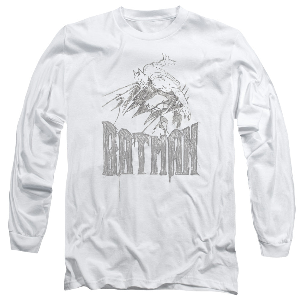 Batman Knight Sketch Mens Long Sleeve Shirt White
