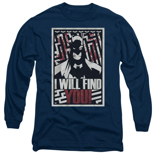 Batman I Will Fnd You Mens Long Sleeve Shirt Navy Blue