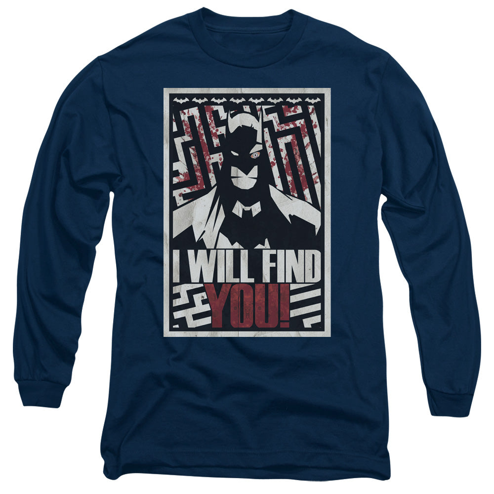 Batman I Will Fnd You Mens Long Sleeve Shirt Navy
