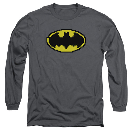 Batman Pixel Symbol Mens Long Sleeve Shirt Charcoal