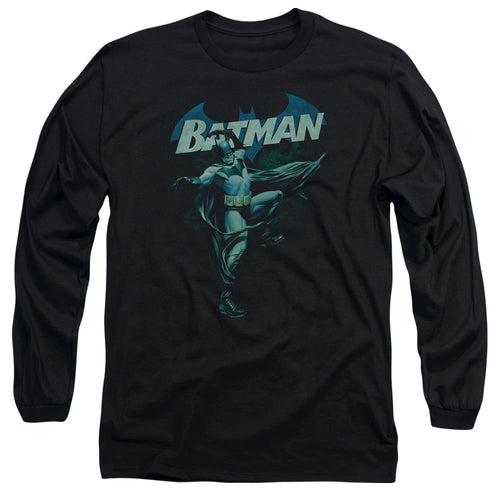Batman Blue Bat Mens Long Sleeve Shirt Black