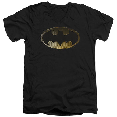 Batman Halftone Bat Mens Slim Fit V Neck T Shirt Black