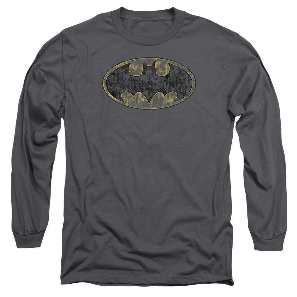 Batman Tattered Logo Mens Long Sleeve Shirt Charcoal