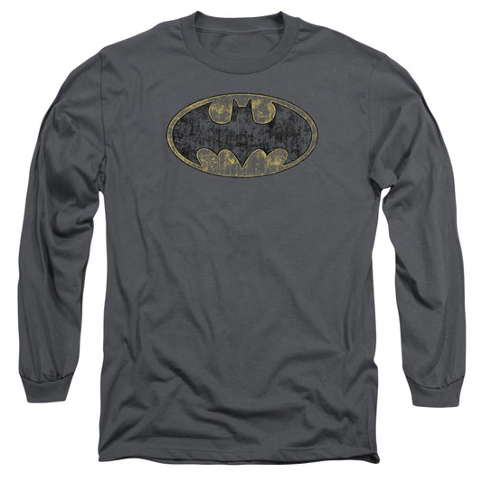 Batman Tattered Logo Mens Long Sleeve Shirt Charcoal