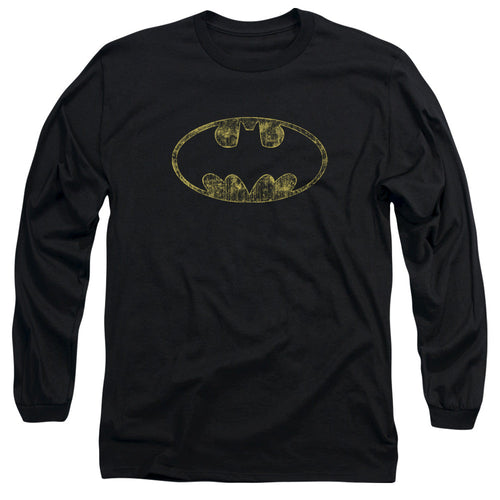 Batman Tatered Logo Mens Long Sleeve Shirt Black