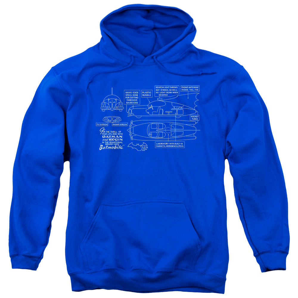 Batman Batmobile Mens Hoodie Royal Blue