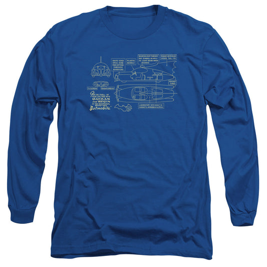 Batman Batmobile Mens Long Sleeve Shirt Royal