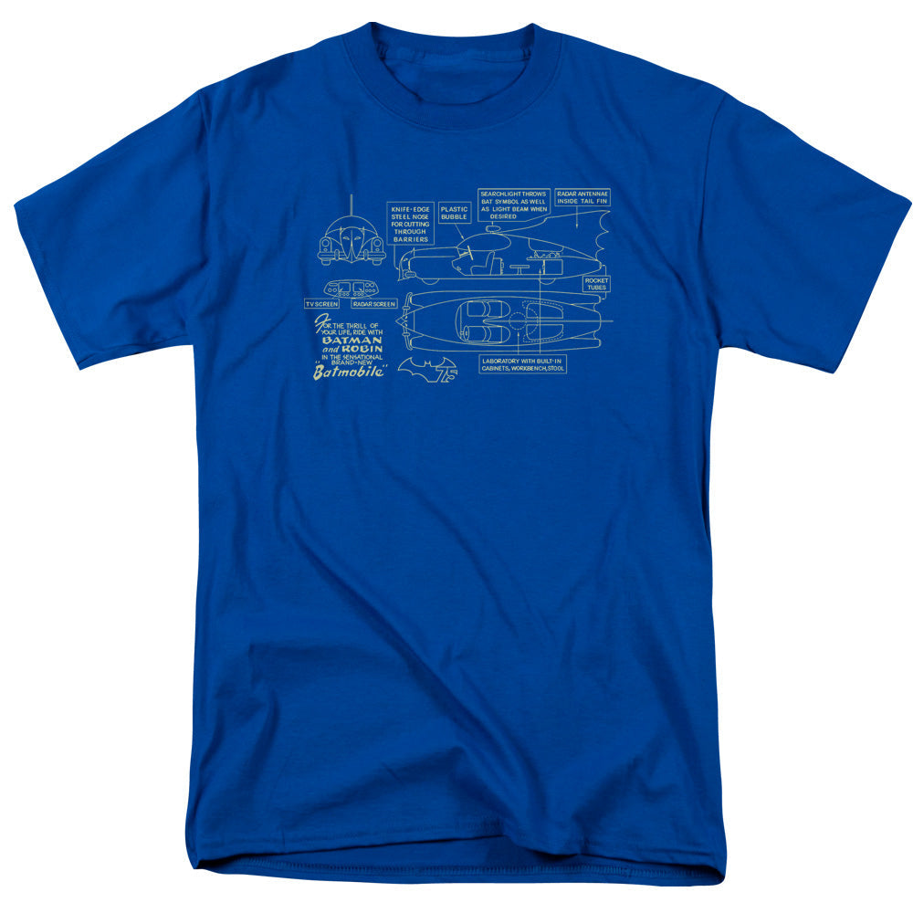 Batman Batmobile Mens T Shirt Royal Blue