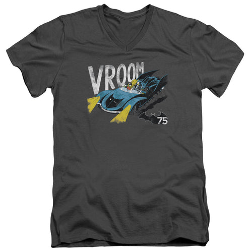 Batman Vroom Mens Slim Fit V Neck T Shirt Charcoal