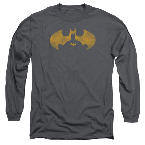 Batman Bat Symbol Knockout Mens Long Sleeve Shirt Charcoal