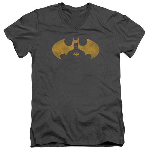Batman Bat Symbol Knockout Mens Slim Fit V Neck T Shirt Charcoal