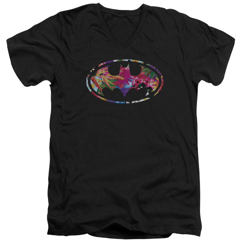 Batman Hawaiian Shield Mens Slim Fit V Neck T Shirt Black
