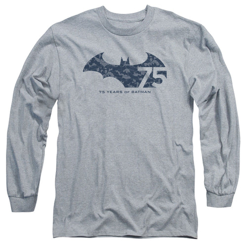 Batman 75 Year Collage Mens Long Sleeve Shirt Athletic Heather