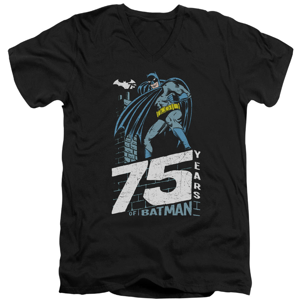 Batman Rooftop Mens Slim Fit V Neck T Shirt Black