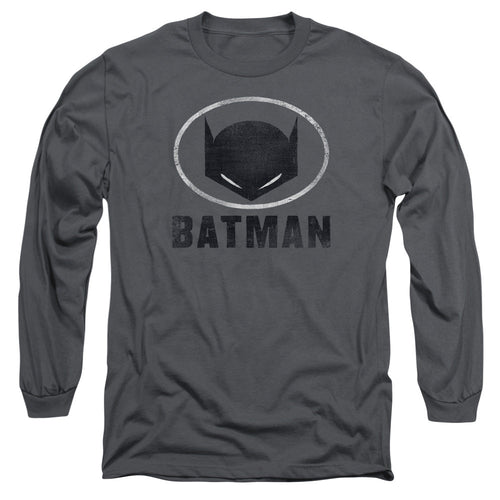 Batman Mask In Oval Mens Long Sleeve Shirt Charcoal