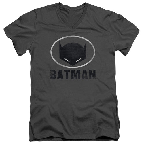 Batman Mask In Oval Mens Slim Fit V Neck T Shirt Charcoal