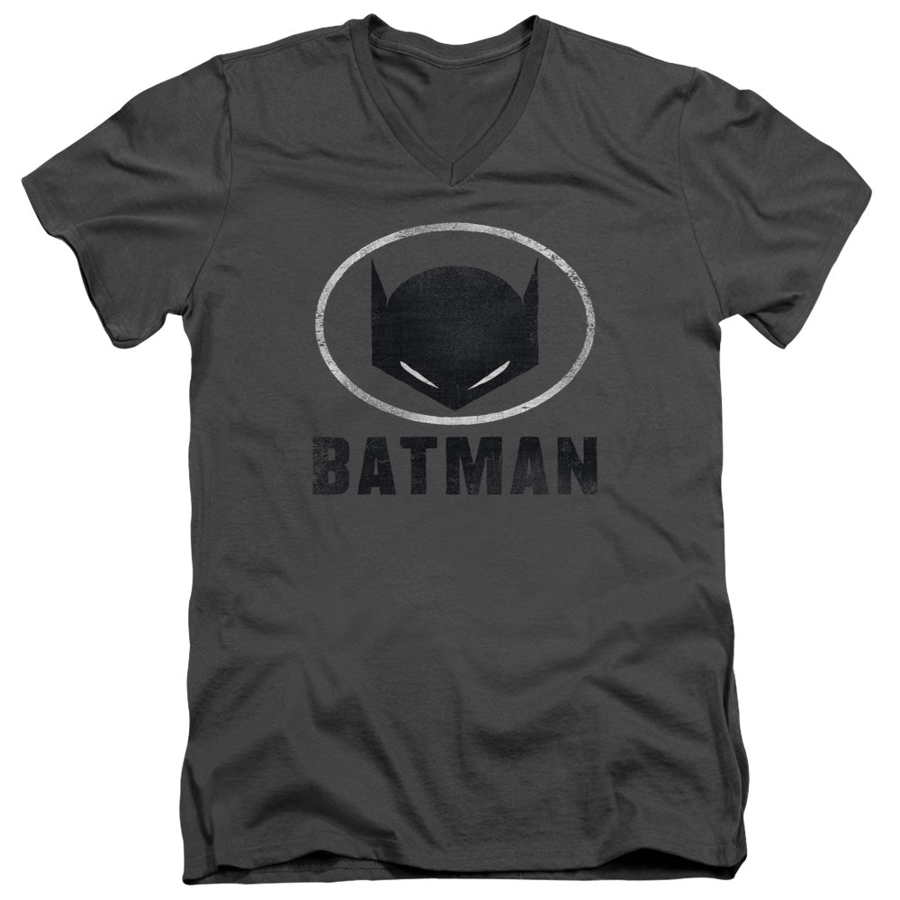 Batman Mask In Oval Mens Slim Fit V Neck T Shirt Charcoal