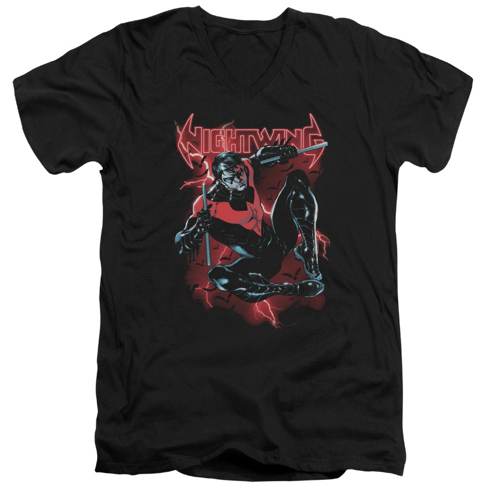 Batman Lightwing Mens Slim Fit V Neck T Shirt Black