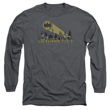 Load image into Gallery viewer, Batman Gotham Skyline Mens Long Sleeve Shirt Charcoal
