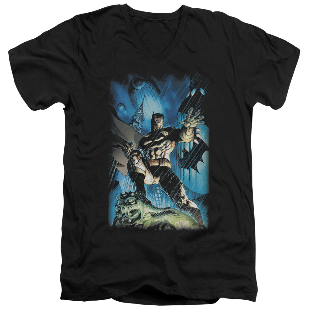 Batman Stormy Dark Knight Mens Slim Fit V Neck T Shirt Black