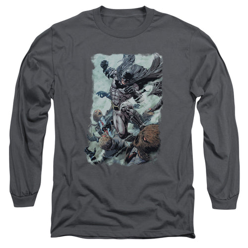 Batman Punch Mens Long Sleeve Shirt Charcoal