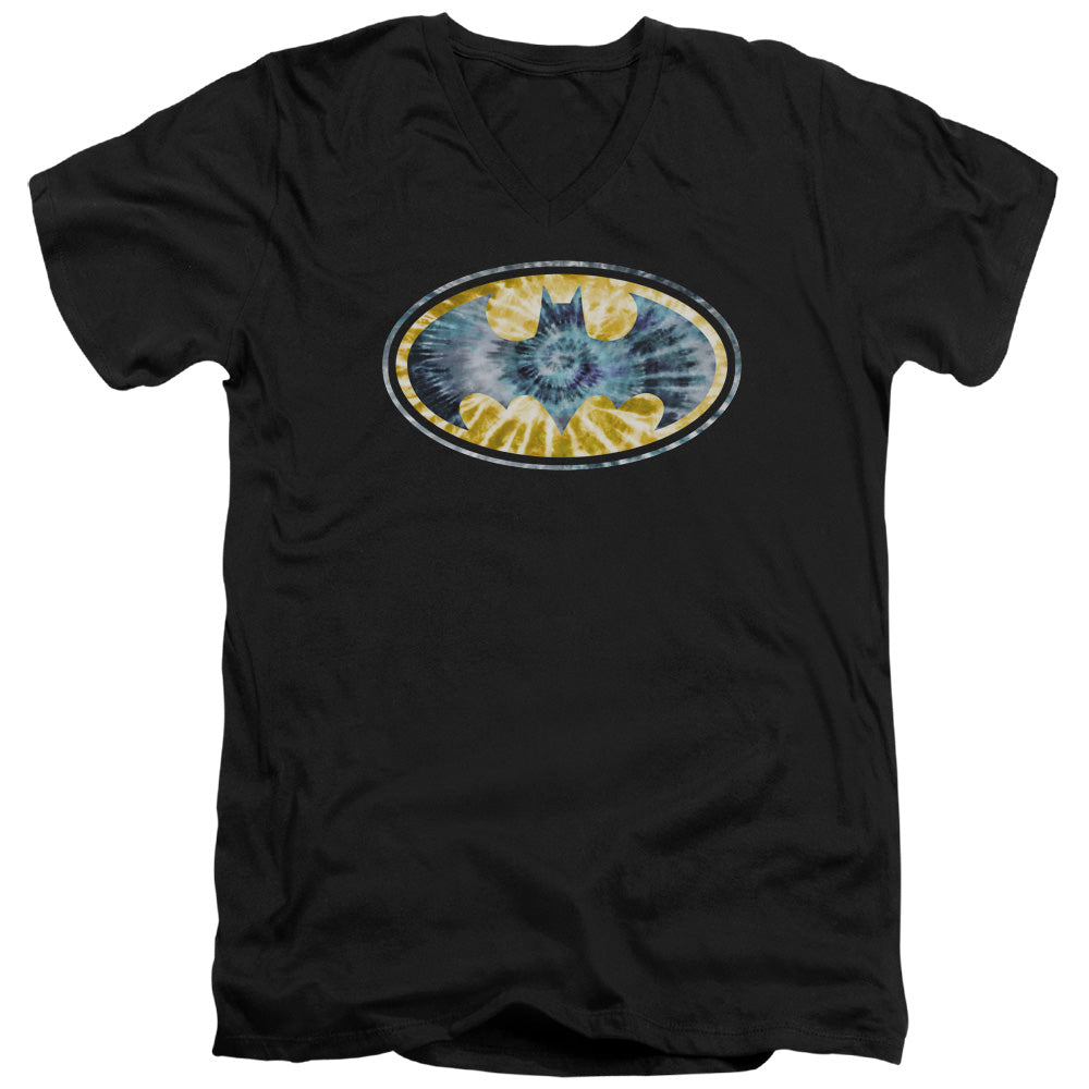 Batman Tie Dye 3 Mens Slim Fit V Neck T Shirt Black