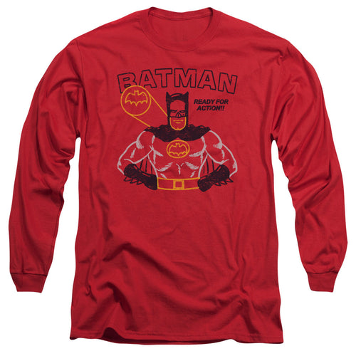 Batman Ready For Action Mens Long Sleeve Shirt Red