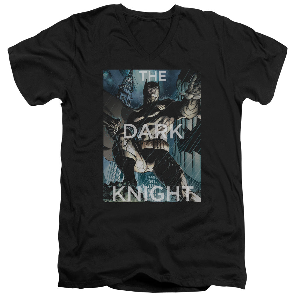 Batman Fighting The Storm Mens Slim Fit V Neck T Shirt Black