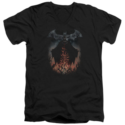 Batman Smoke & Fire Mens Slim Fit V Neck T Shirt Black