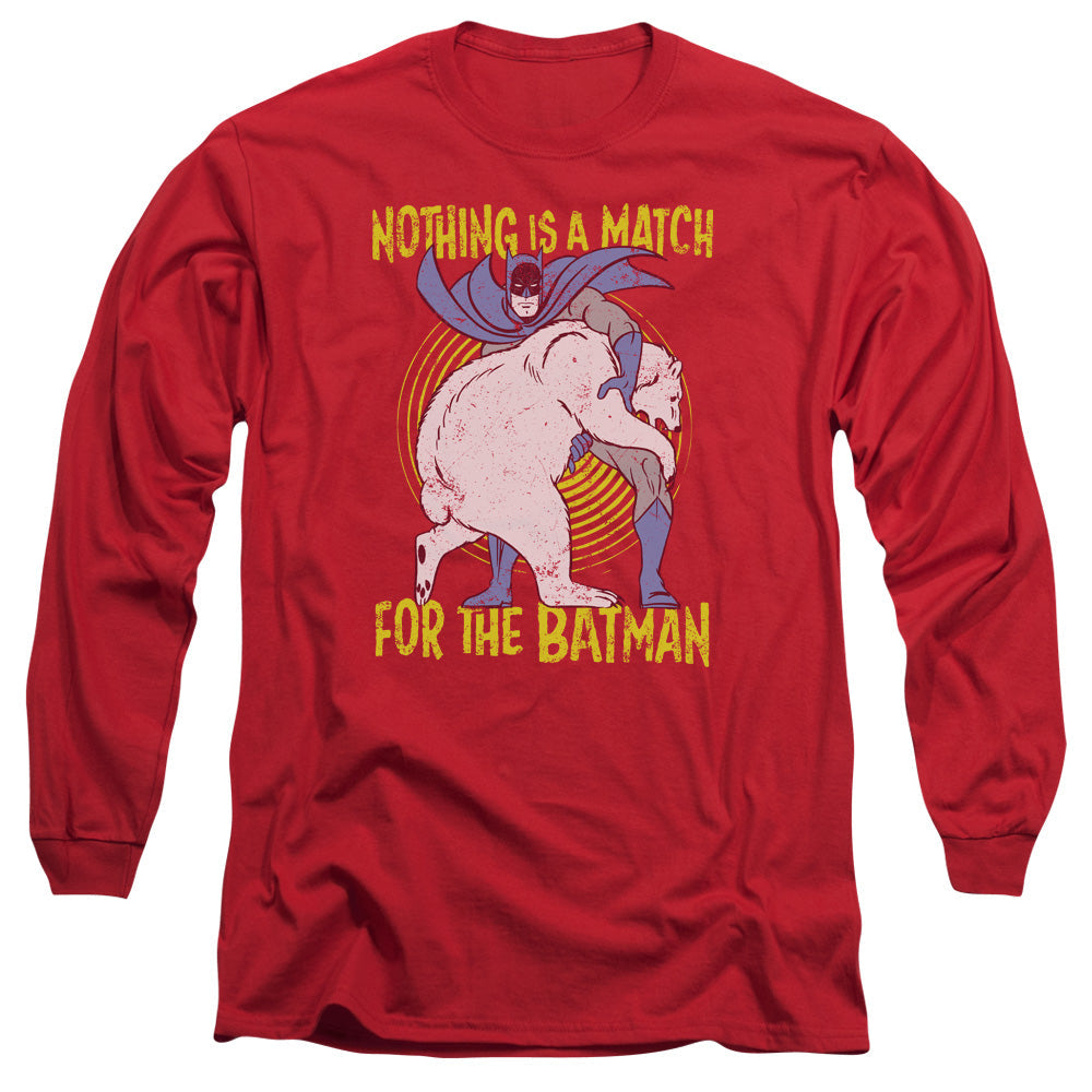 Batman Bear Wrastling Mens Long Sleeve Shirt Red