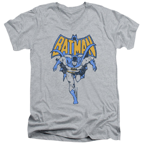 Batman Vintage Run Mens Slim Fit V Neck T Shirt Athletic Heather