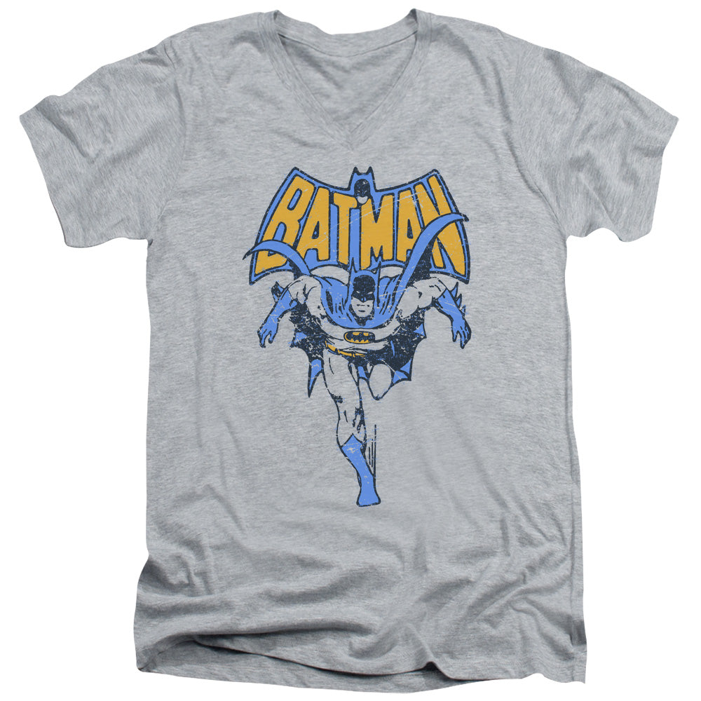 Batman Vintage Run Mens Slim Fit V Neck T Shirt Athletic Heather
