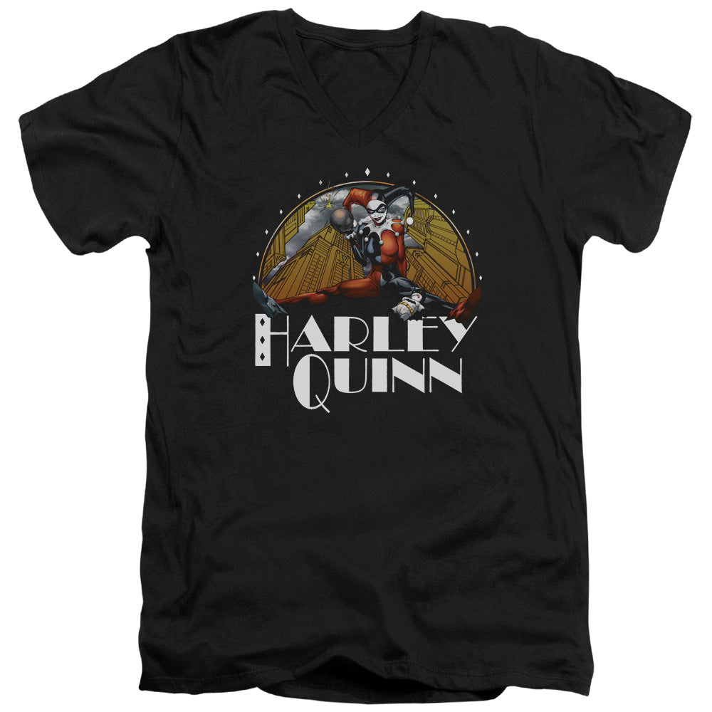 Batman Play Date Mens Slim Fit V Neck T Shirt Black