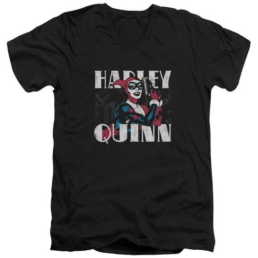 Batman Harley Bold Mens Slim Fit V Neck T Shirt Black