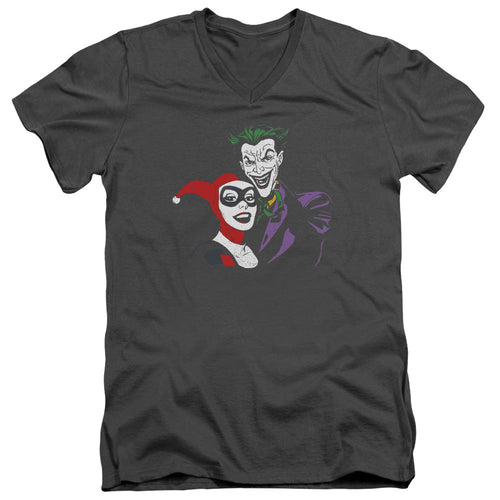 Batman Joker & Harley Mens Slim Fit V Neck T Shirt Charcoal