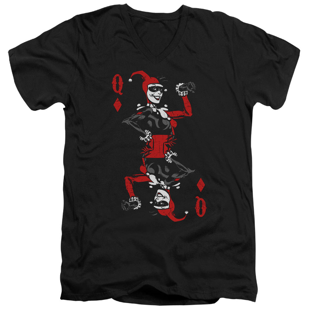 Batman Quinn Of Diamonds Mens Slim Fit V Neck T Shirt Black