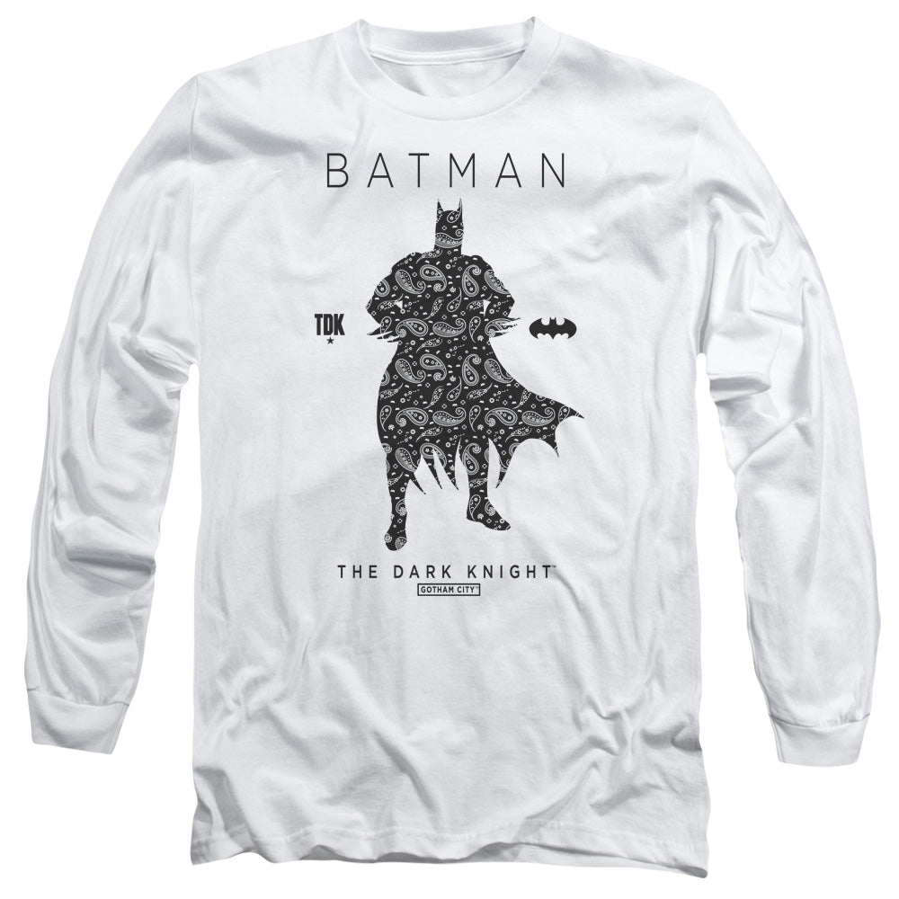 Batman Paislety Silhouette Mens Long Sleeve Shirt White