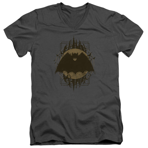Batman Batman Crest Mens Slim Fit V Neck T Shirt Charcoal