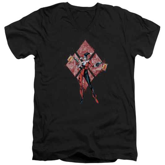 Batman Harley Quinn (Diamonds) Mens Slim Fit V Neck T Shirt Black