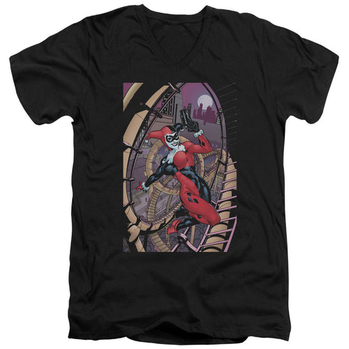 Batman Harley First Mens Slim Fit V Neck T Shirt Black