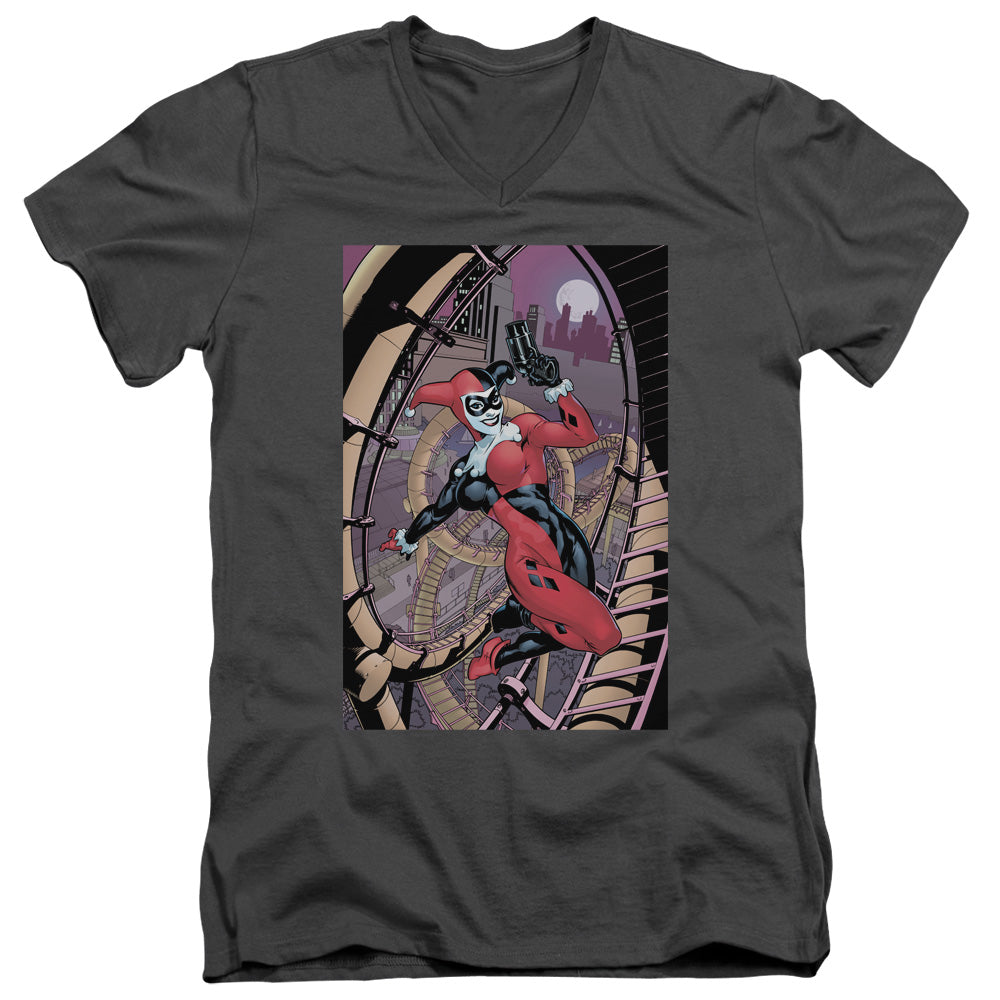 Batman Harley First Mens Slim Fit V Neck T Shirt Charcoal