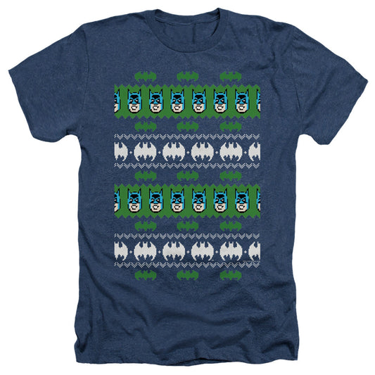 Batman Batman Christmas Sweater Heather Mens T Shirt Navy Blue
