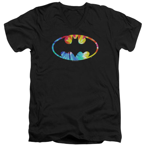 Batman Tie Dye Batman Logo Mens Slim Fit V Neck T Shirt Black