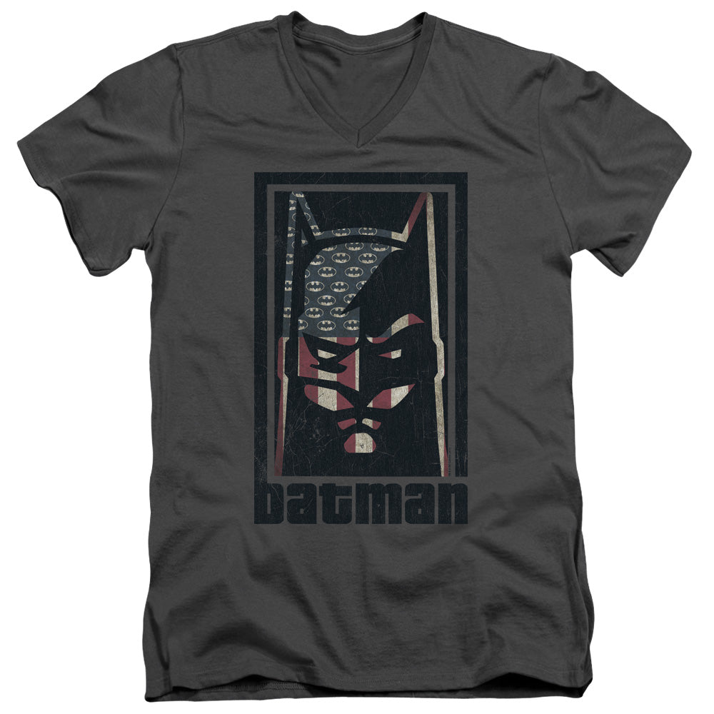 Batman American Batman Mens Slim Fit V Neck T Shirt Charcoal