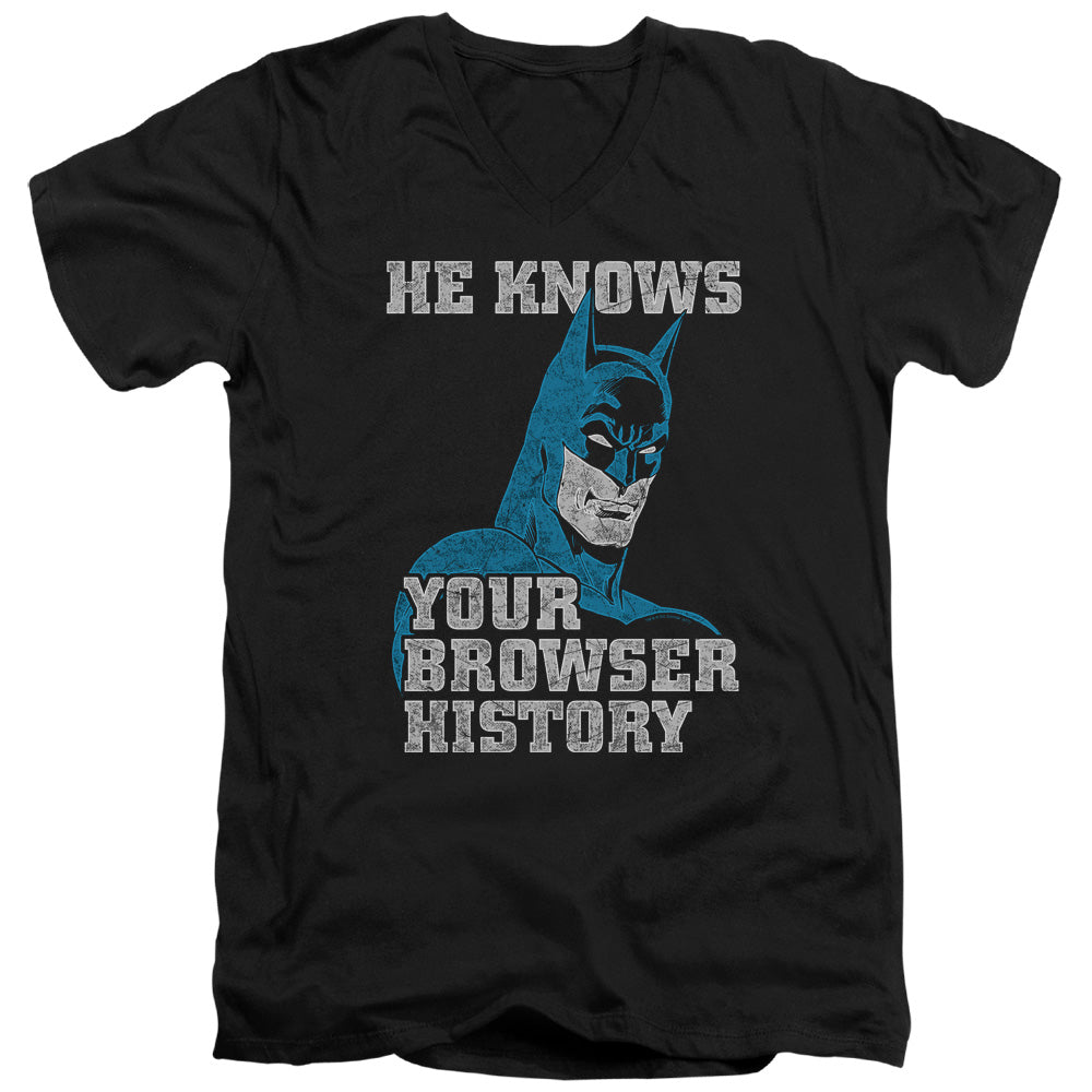 Batman Batman Knows Mens Slim Fit V Neck T Shirt Black