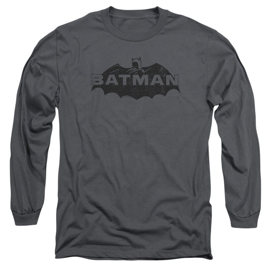 Batman Newsprint Logo Mens Long Sleeve Shirt Charcoal