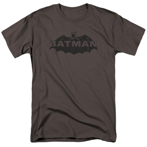 Batman Newsprint Logo Mens T Shirt Charcoal
