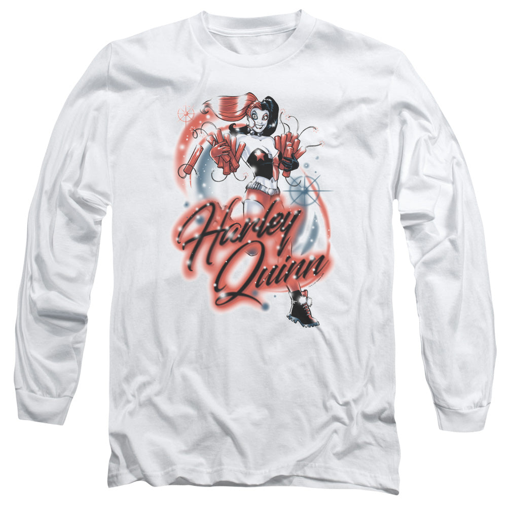 Batman Harley Airbrush Mens Long Sleeve Shirt White