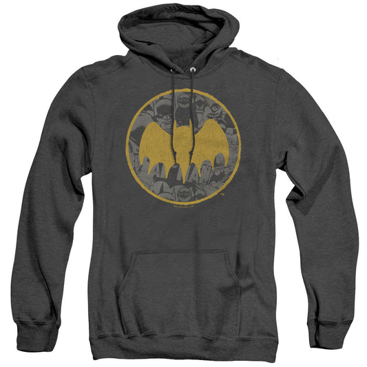 Batman Vintage Symbol Collage Heather Mens Hoodie Black