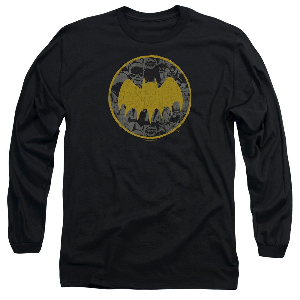 Batman Vintage Symbol Collage Mens Long Sleeve Shirt Black